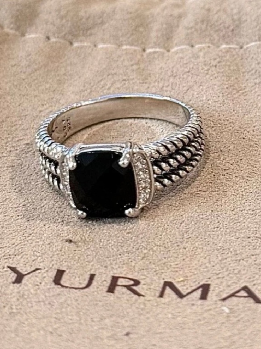 David Yurman Sterling Silver Black Onyx & Diamond Wheaton Ring Size 8 - Picture 3 of 7